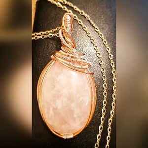 Handmade Rose Quartz Wire-Wrapped Pendant